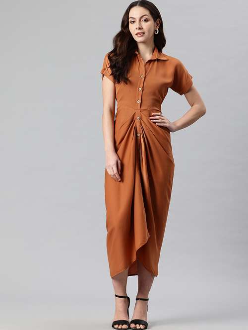 women solid collared asymmetric dress - 21730233 -  Standard Image - 0