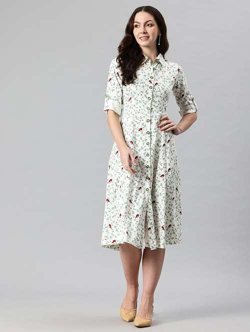 women printed collared a-line dress - 21730238 -  Standard Image - 0