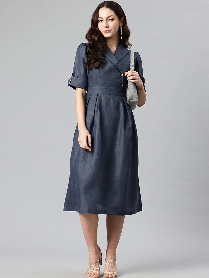 women solid lapel neck a-line dress - 21730239 - Zoom Image - 0