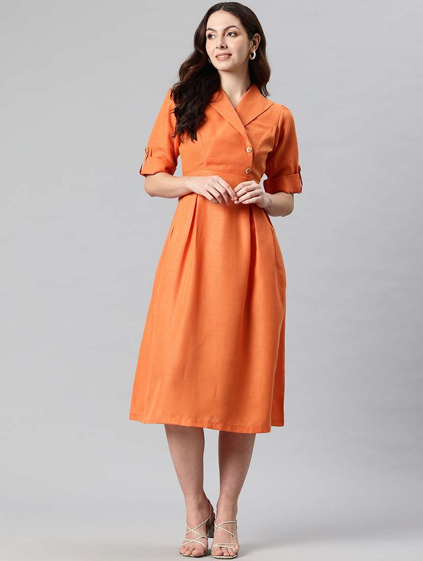 women solid lapel neck a-line dress - 21730241 - Zoom Image - 0
