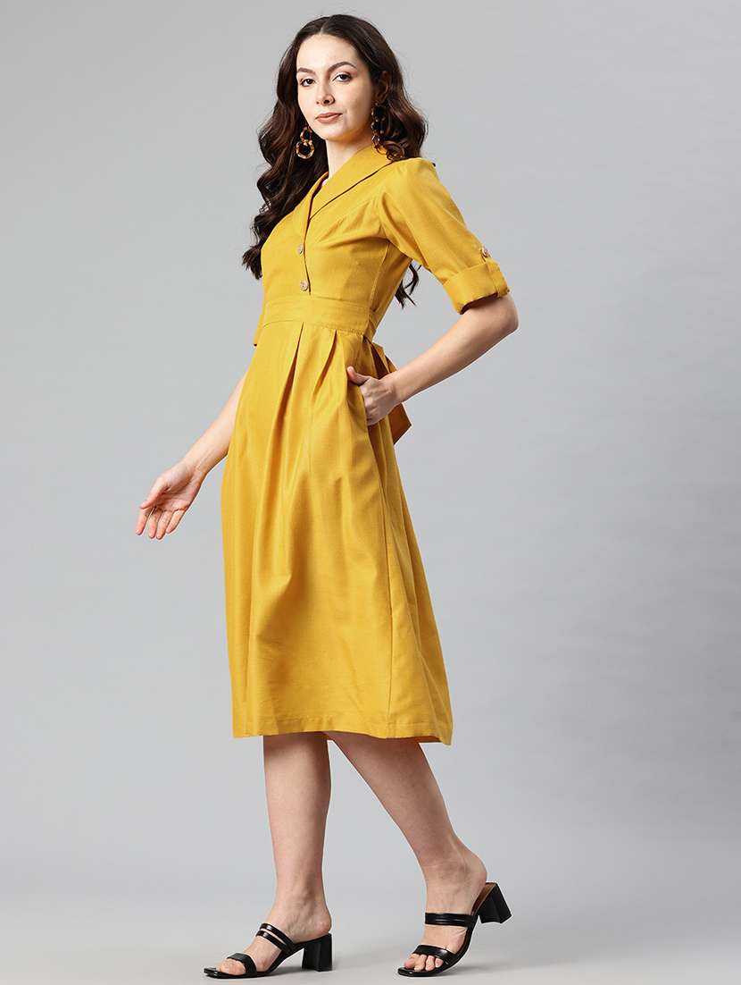 women solid lapel collar a-line dress - 21730242 -  Standard Image - 1