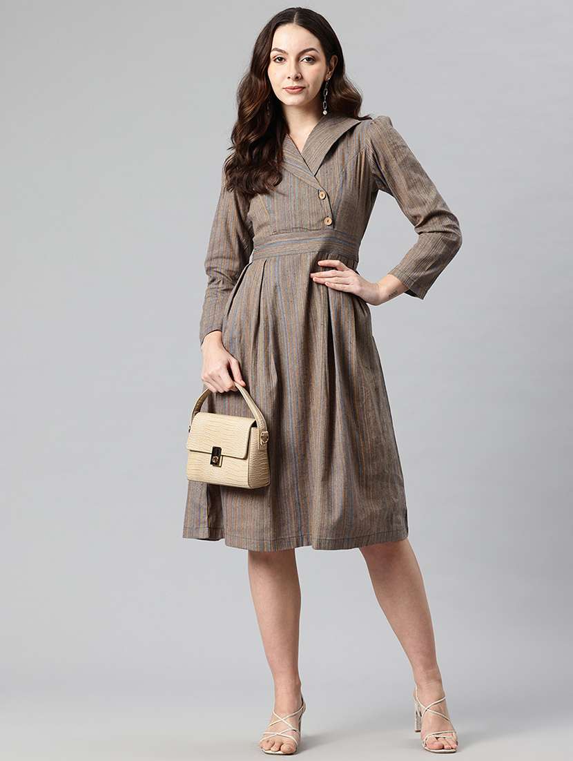 women self designed puff sleeves a-line dress