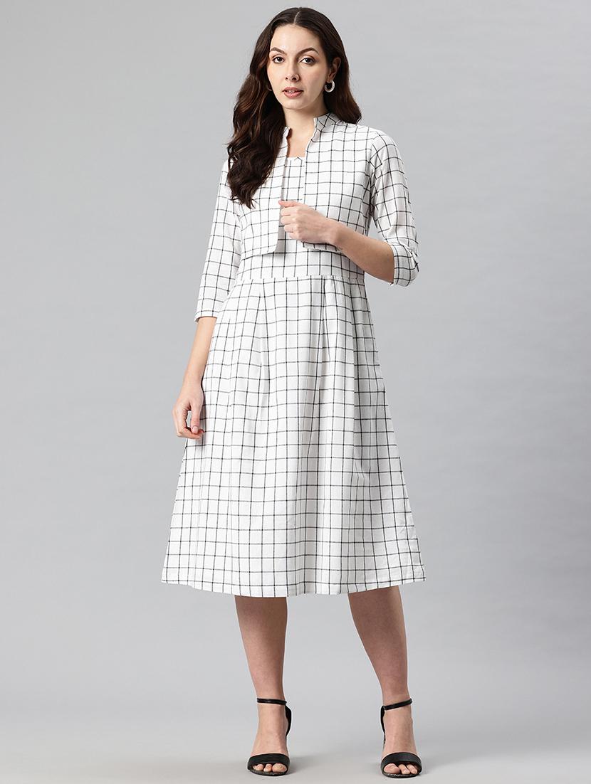 women checkered mandarin neck layered dress - 21730252 -  Zoom Image - 0