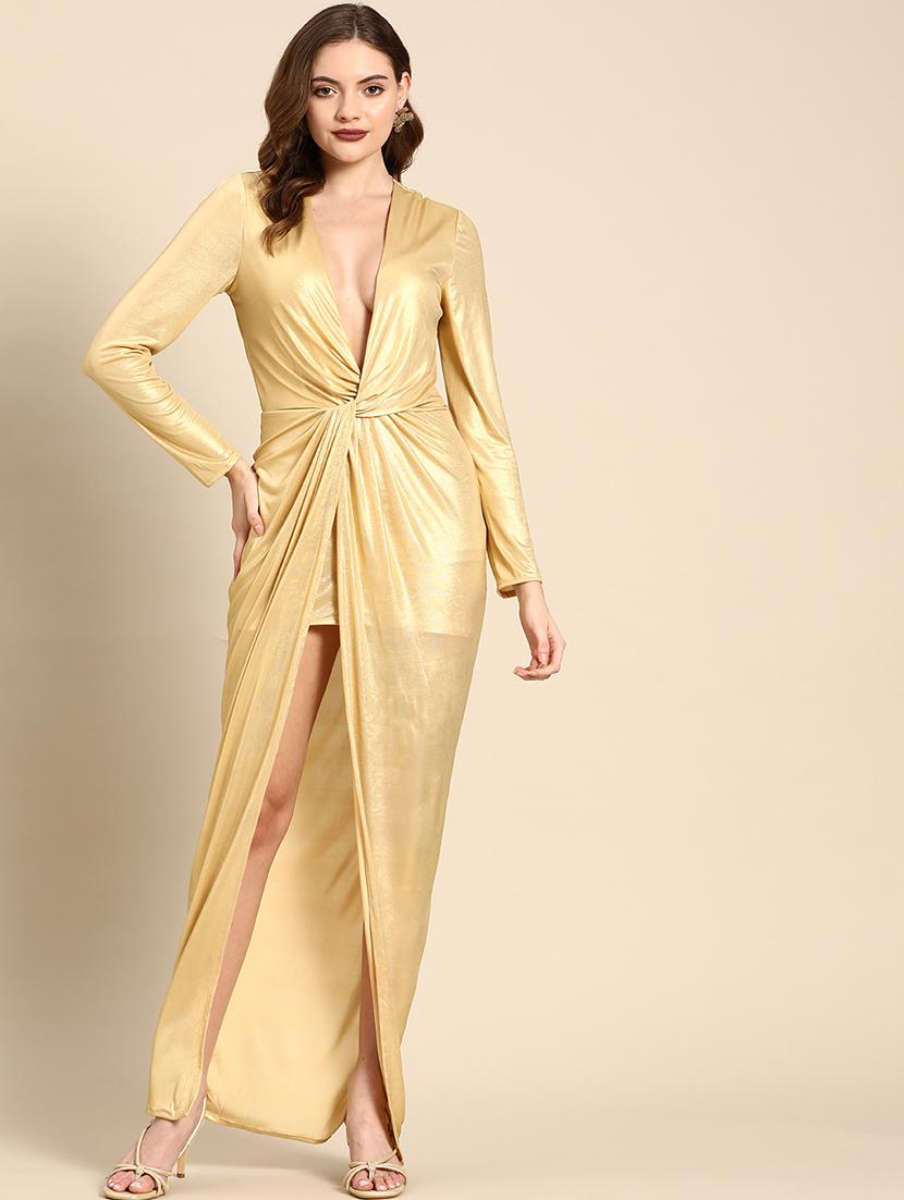 women solid high slit dress - 21730263 -  Zoom Image - 0