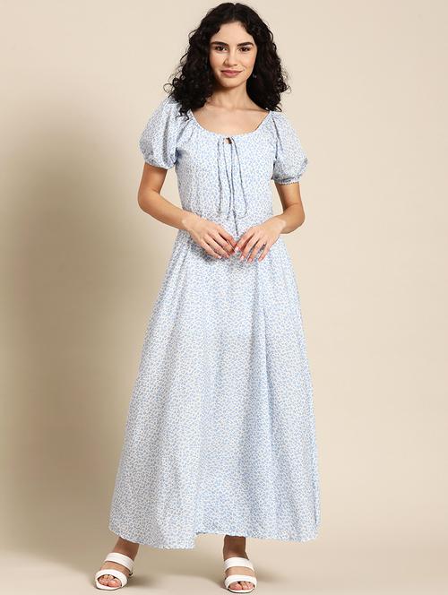 women tie up neck printed fit & flared dress - 21730275 -  Standard Image - 0