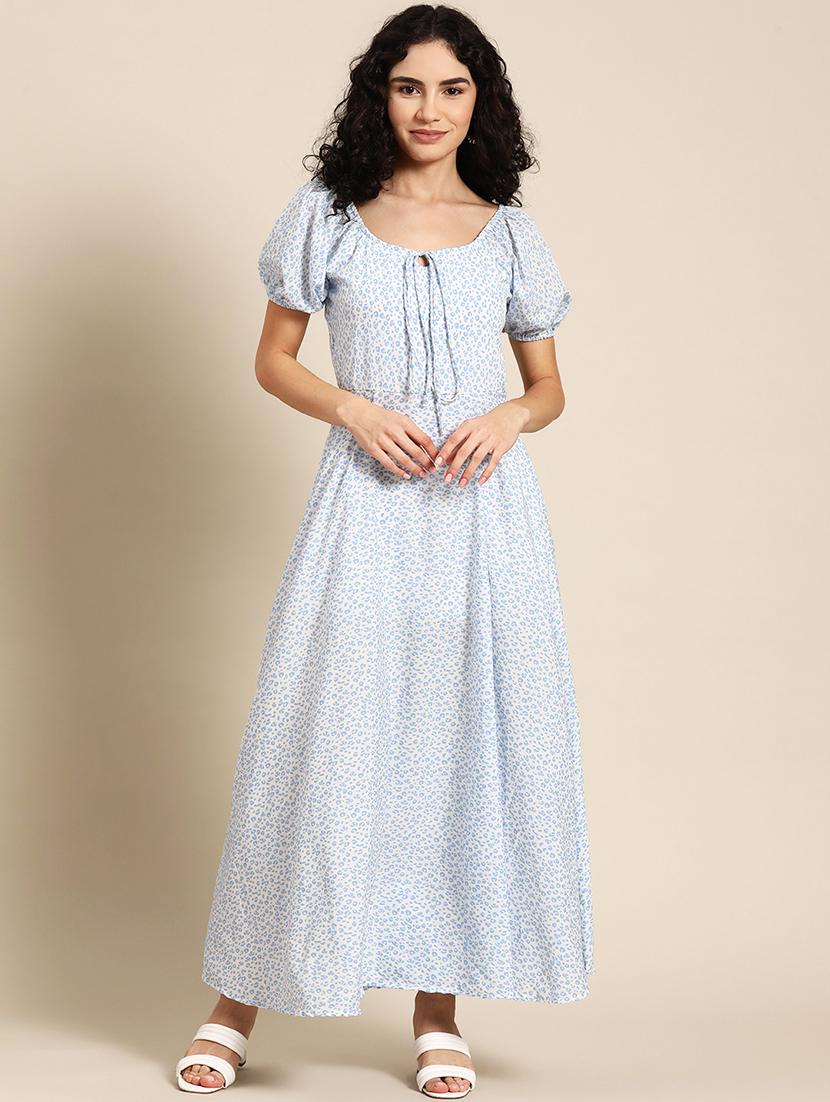women tie up neck printed fit & flared dress - 21730275 -  Zoom Image - 0