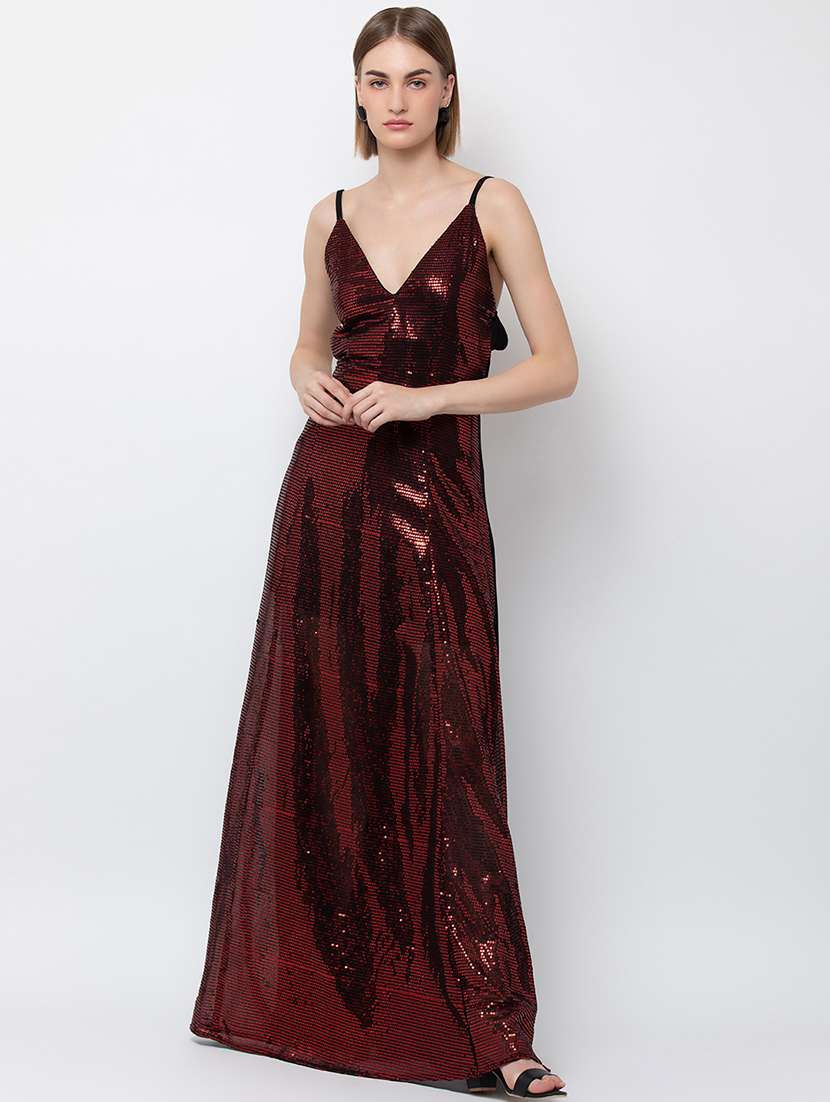 women shoulder strap sequined fit & flare dress