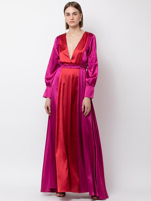 women v-neck color block fit & flare dress - 21730282 - Standard Image - 0