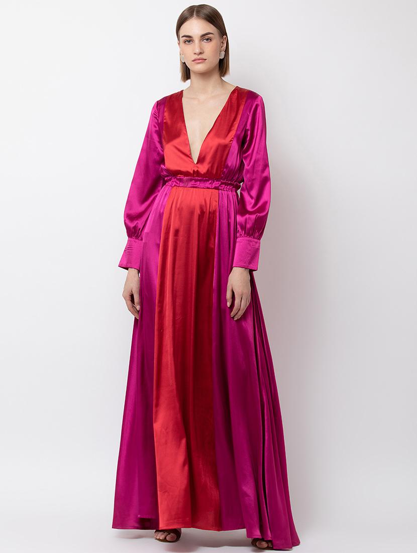 women v-neck color block fit & flare dress - 21730282 - Zoom Image - 0