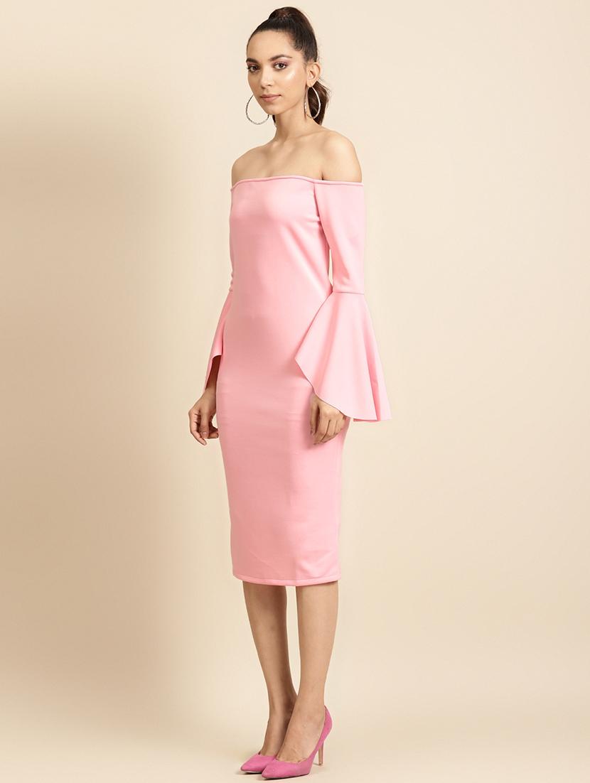 women bell sleeves solid bodycon dress - 21730299 -  Standard Image - 1