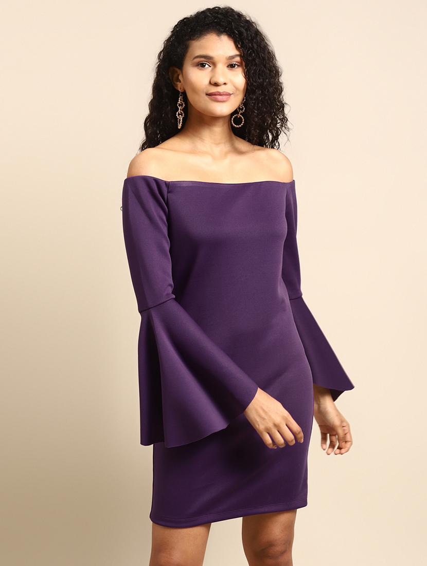 women solid off shoulder sheath dress - 21730315 - Standard Image - 1