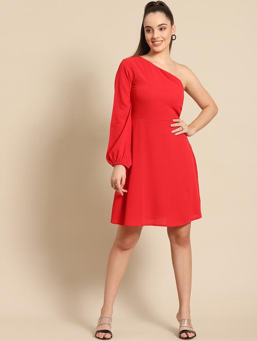 women single shoulder solid a-line dress - 21730328 - Standard Image - 0