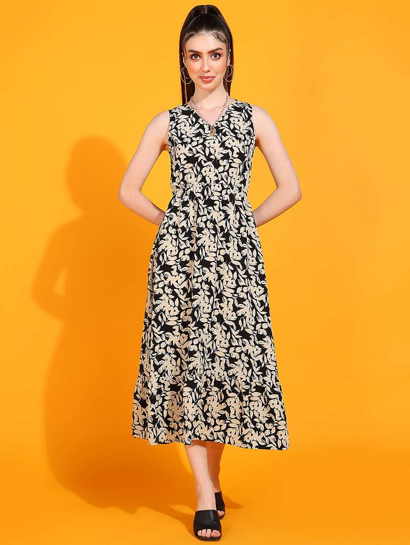 women v-neck printed tiered dress