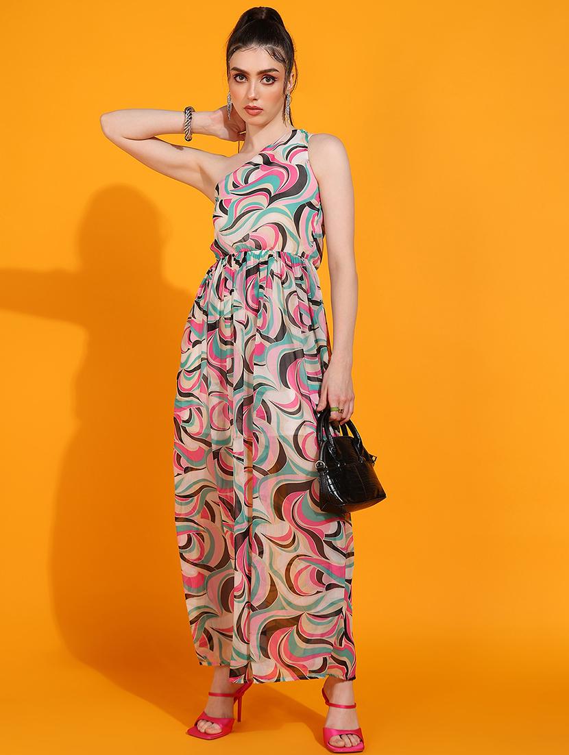 women printed a-line maxi dress