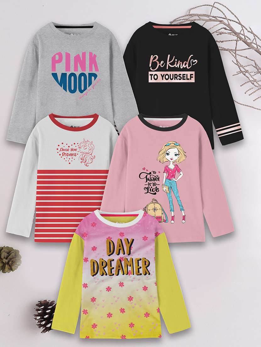 kids pack of 5 printed long sleeve t-shirt