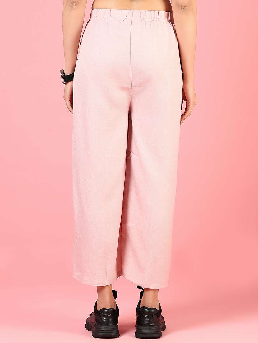 women pink solid mid rise straight trouser - 21730382 - Standard Image - 4
