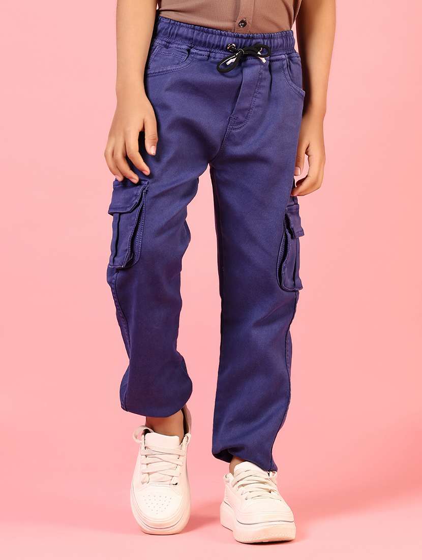 boys solid mid rise denim cargo
