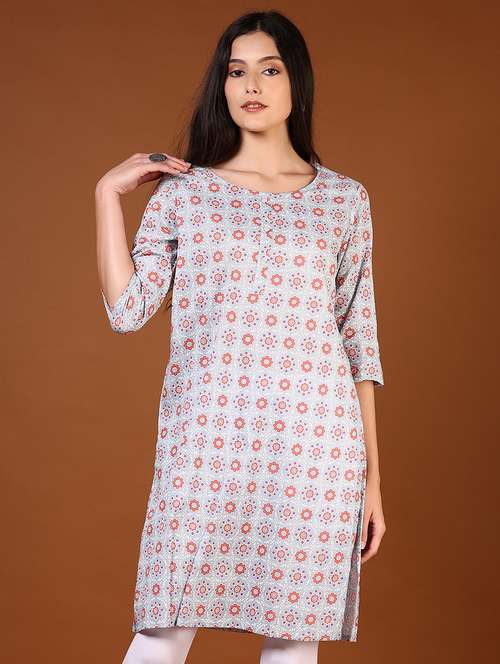 women printed three quarter sleeve straight kurta - 21730399 -  Standard Image - 0