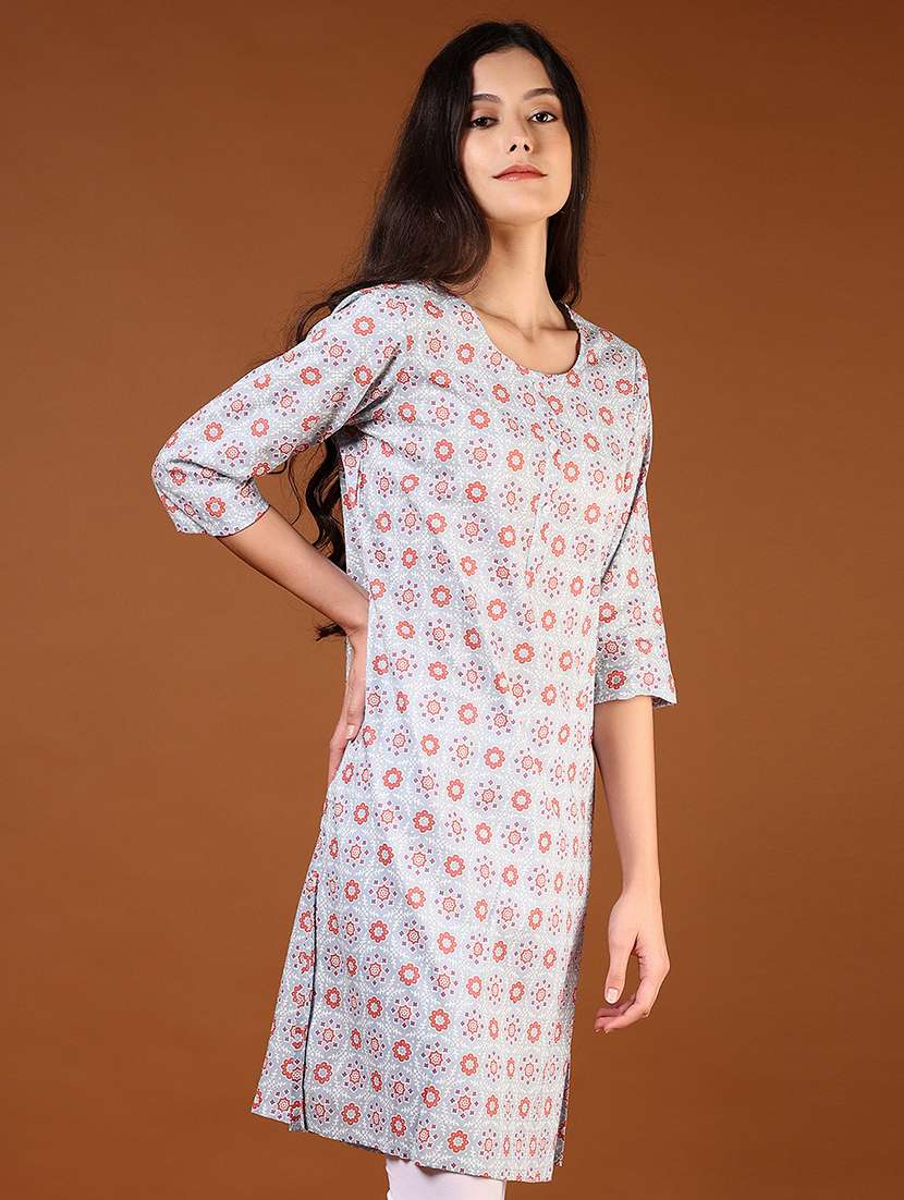 women printed three quarter sleeve straight kurta - 21730399 -  Standard Image - 1