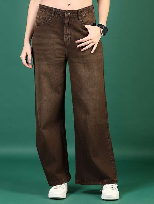 women brown high rise full length jean