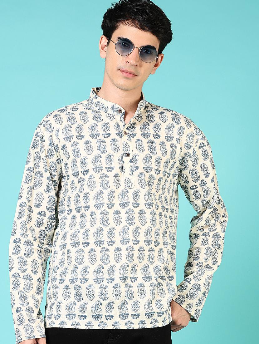 men paisley printed mandarin neck short kurta - 21730415 -  Standard Image - 1