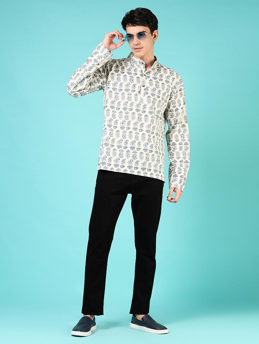 men paisley printed mandarin neck short kurta - 21730415 - Standard Image - 4