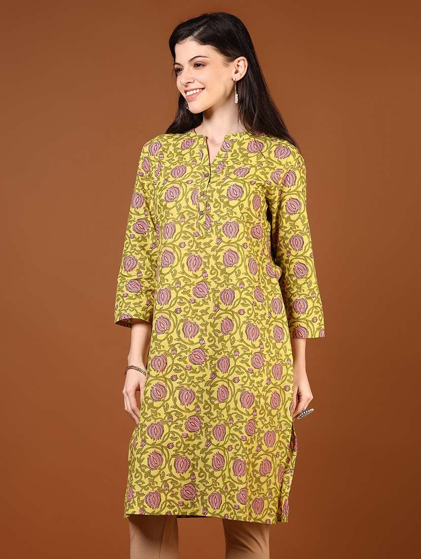 women printed three quarter sleeves straight kurta - 21730417 - Standard Image - 1