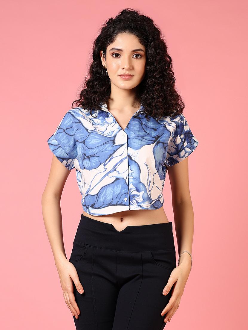 women printed short sleeves crop shirt - 21730418 - Zoom Image - 0