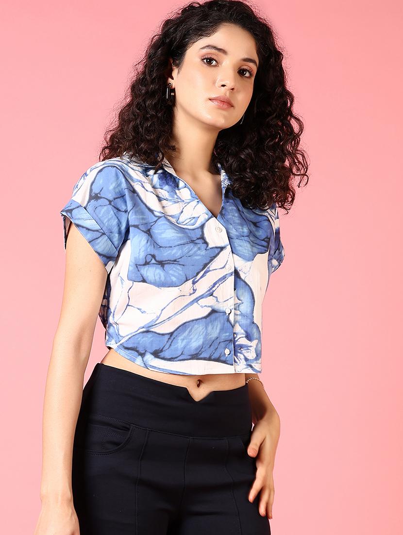 women printed short sleeves crop shirt - 21730418 - Standard Image - 1