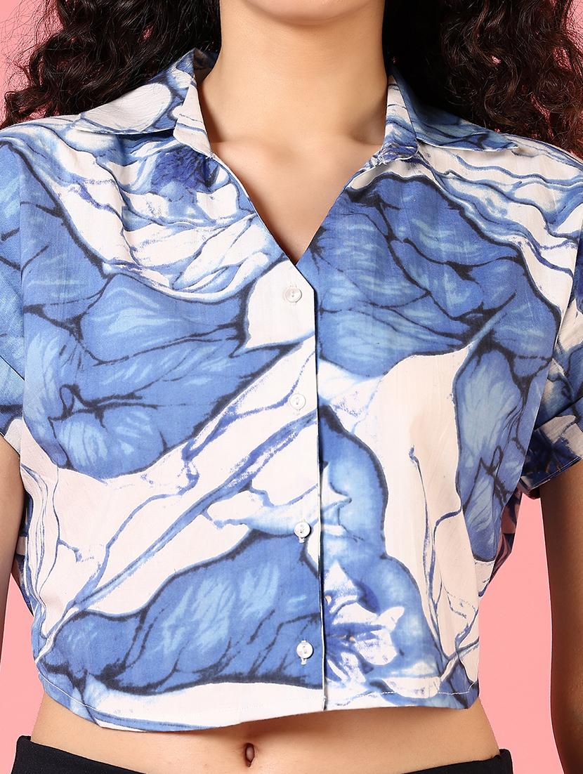 women printed short sleeves crop shirt - 21730418 - Standard Image - 4