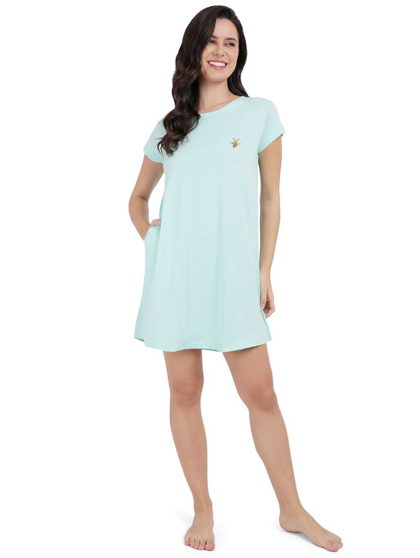 women solid round neck sleepshirt - 21730647 -  Standard Image - 4