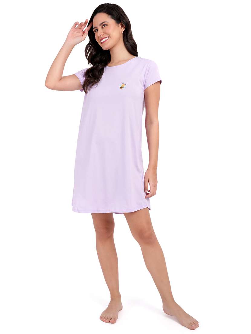 women solid round neck sleepshirt - 21730650 -  Standard Image - 4