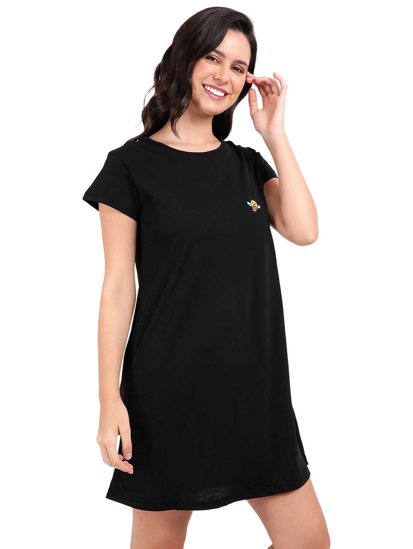 women solid round neck sleepshirt - 21730651 -  Standard Image - 1