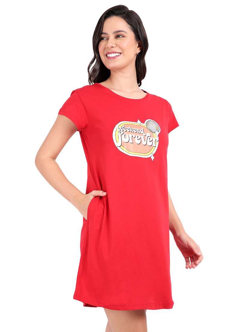 women printed round neck sleepshirt - 21730653 -  Standard Image - 1