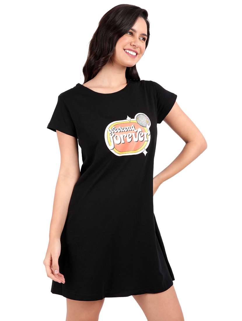 women printed round neck sleepshirt - 21730656 -  Standard Image - 1