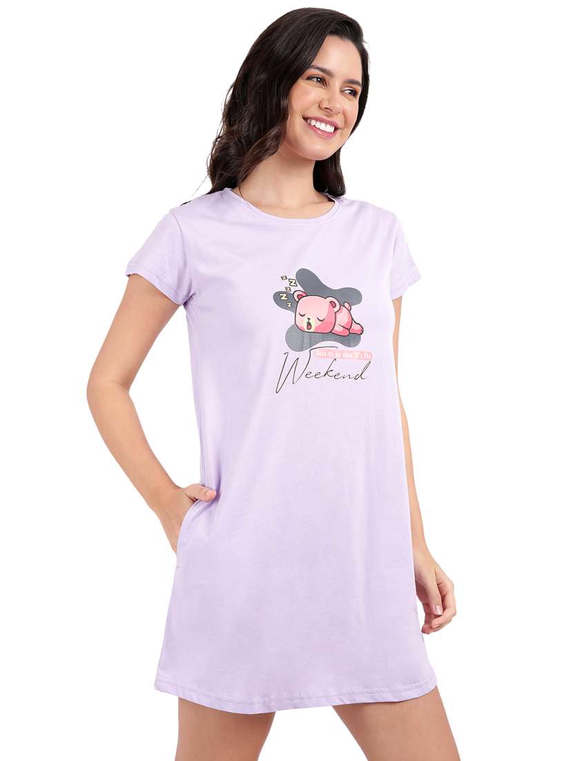 women printed round neck sleepshirt - 21730665 -  Standard Image - 1