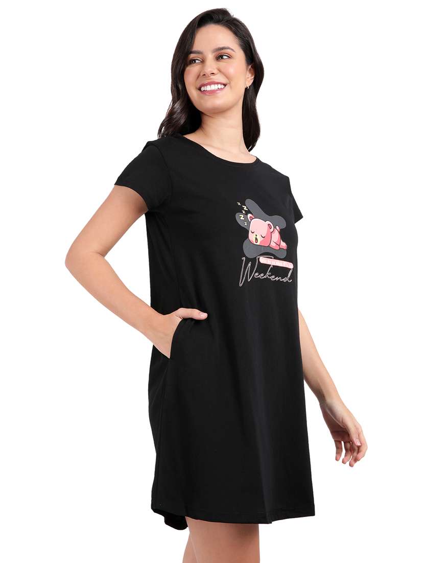 women printed round neck sleepshirt - 21730666 -  Standard Image - 1