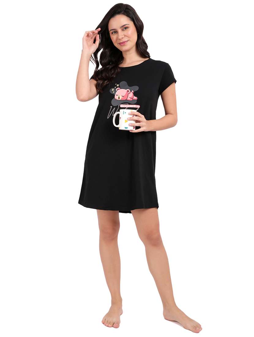 women printed round neck sleepshirt - 21730666 -  Standard Image - 4