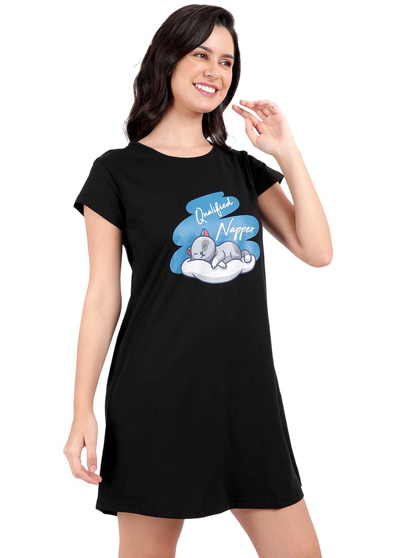 women printed round neck sleepshirt - 21730671 -  Standard Image - 1