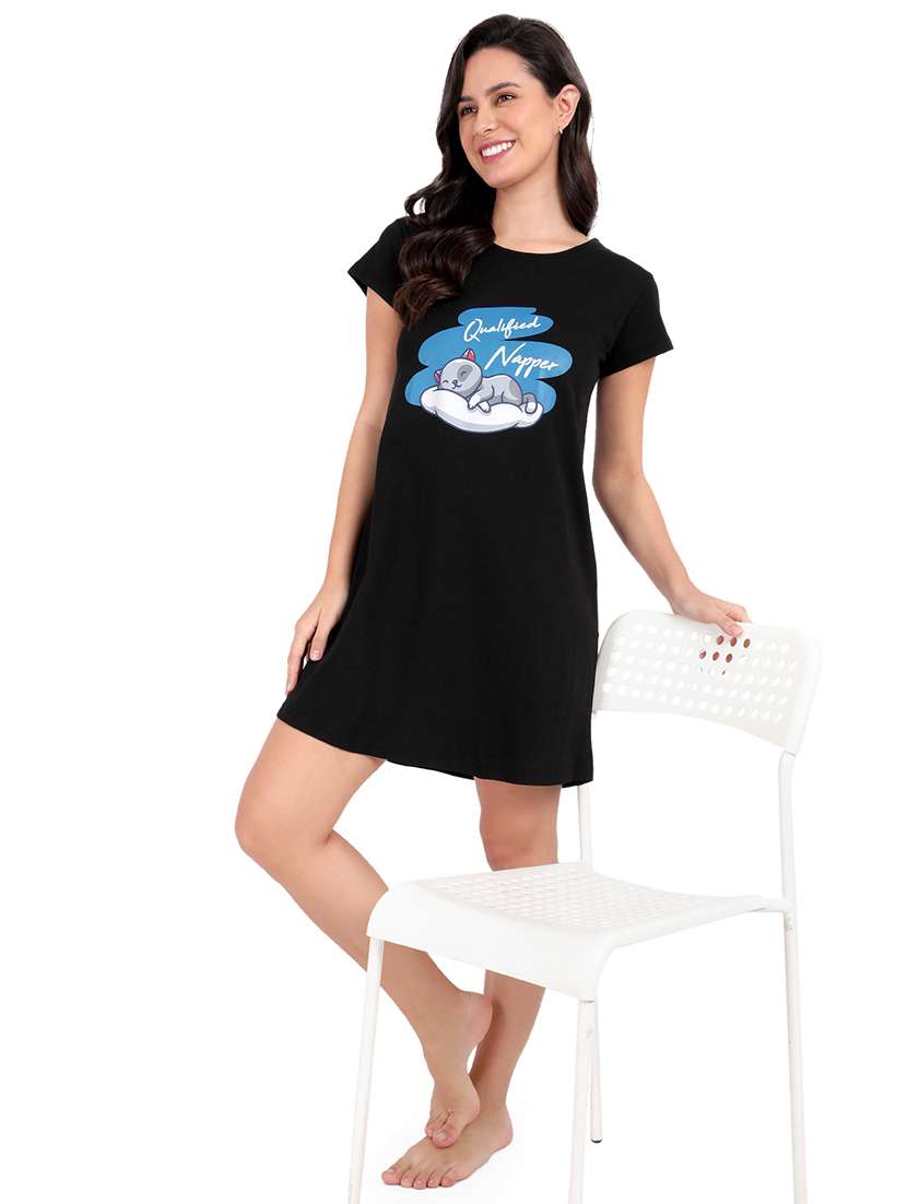 women printed round neck sleepshirt - 21730671 -  Standard Image - 4