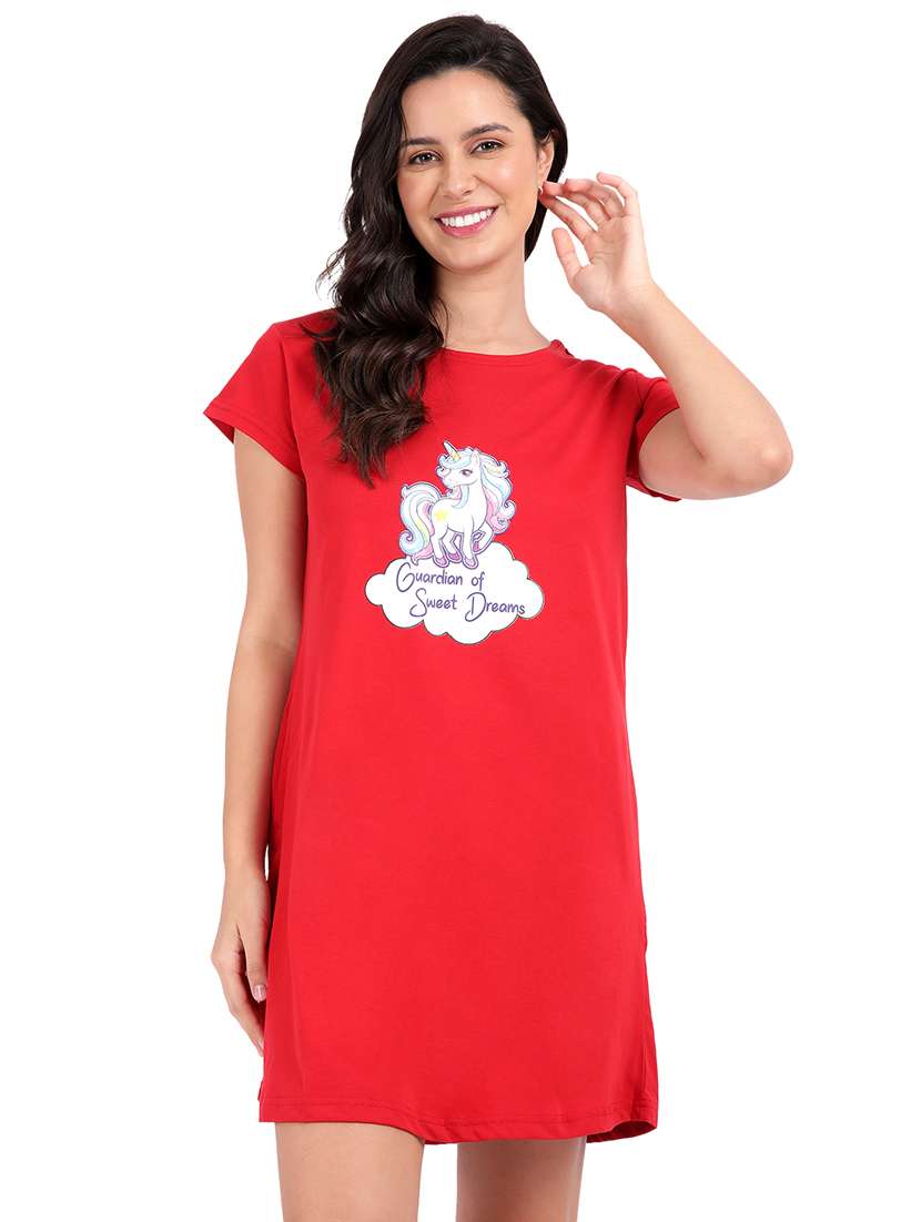 women printed round neck sleepshirt