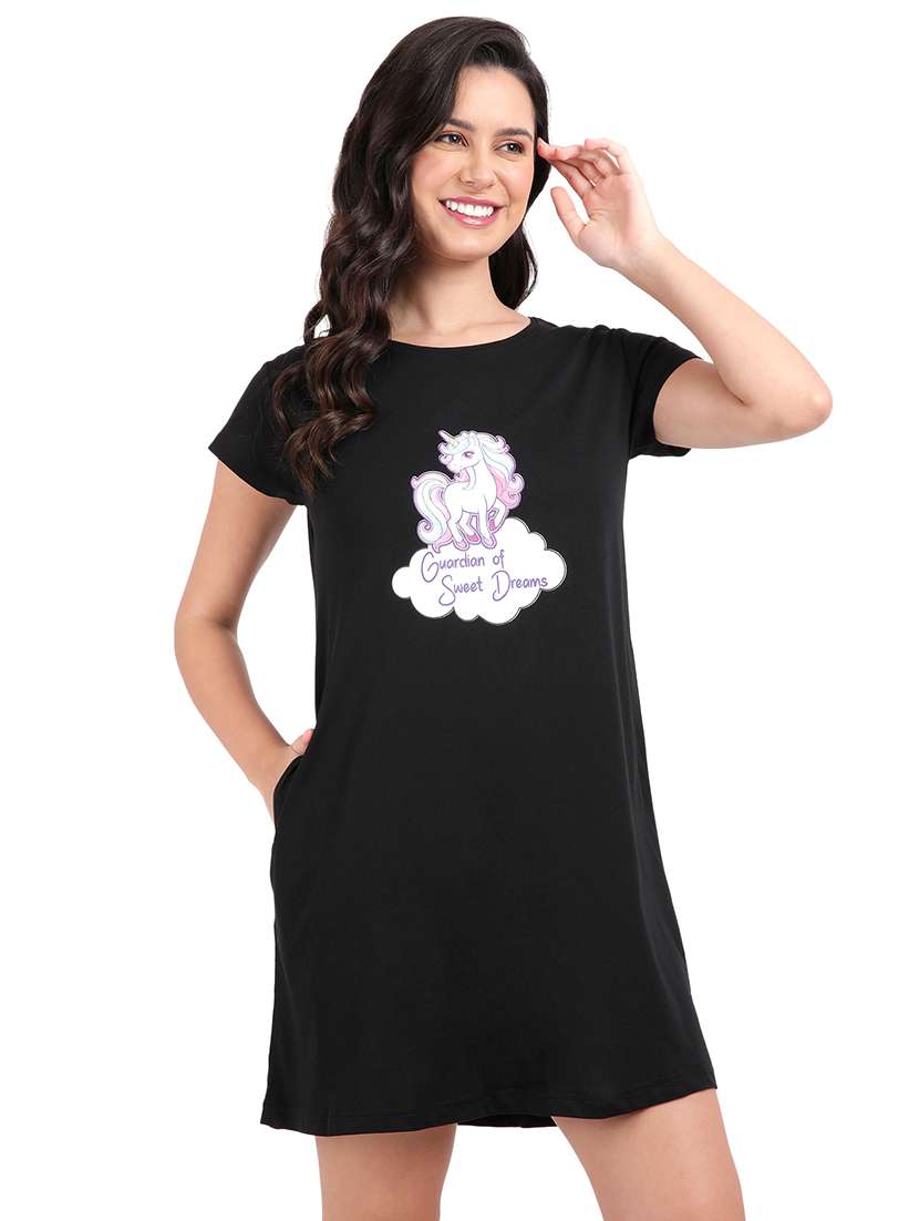 women printed round neck sleepshirt - 21730676 -  Standard Image - 1