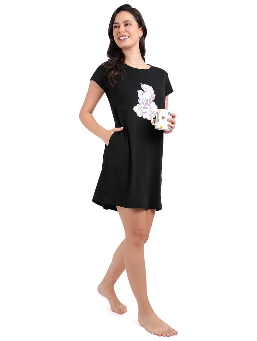 women printed round neck sleepshirt - 21730676 -  Standard Image - 4