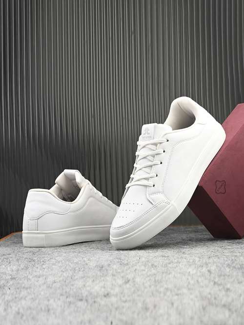 men solid white lace up sneaker - 21730688 -  Standard Image - 0