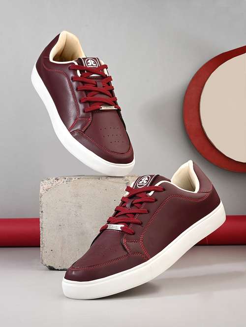 men solid maroon lace up sneaker - 21730690 -  Standard Image - 0