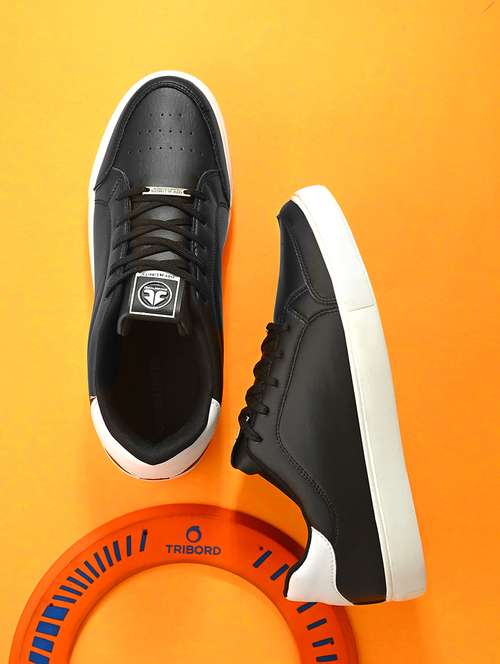 men solid black lace up sneaker - 21730693 -  Standard Image - 0