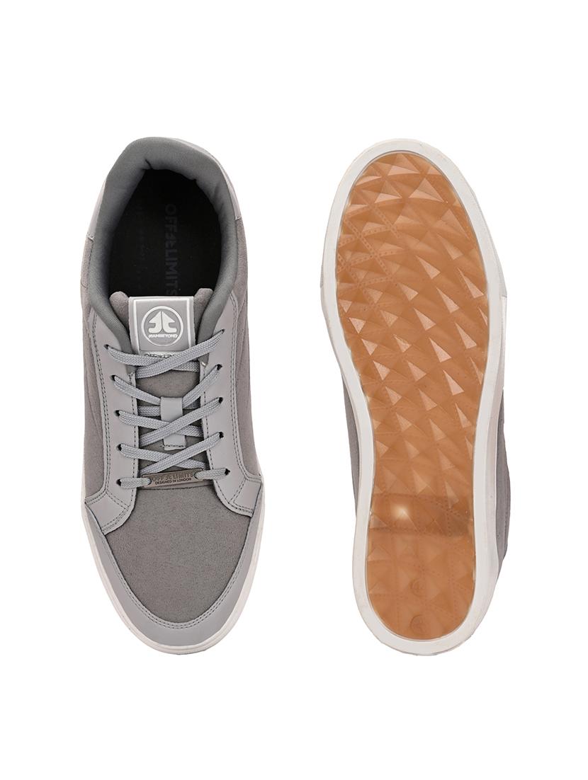 men solid grey lace up sneaker - 21730698 - Standard Image - 4