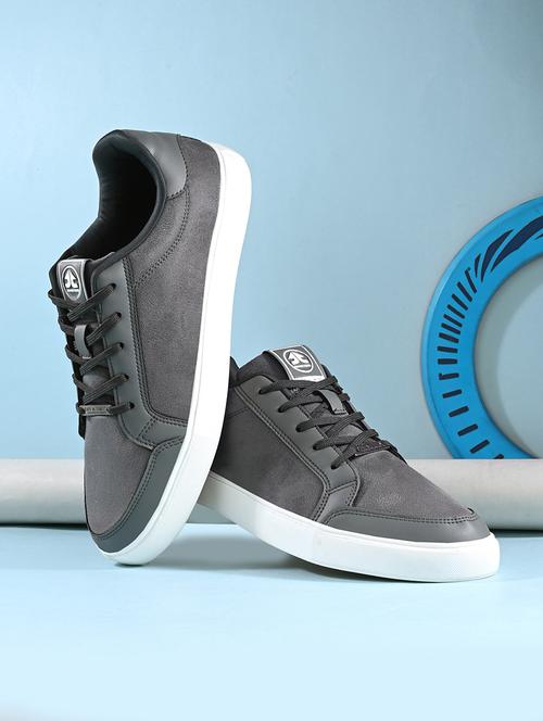 men solid grey lace up sneaker - 21730699 - Standard Image - 0