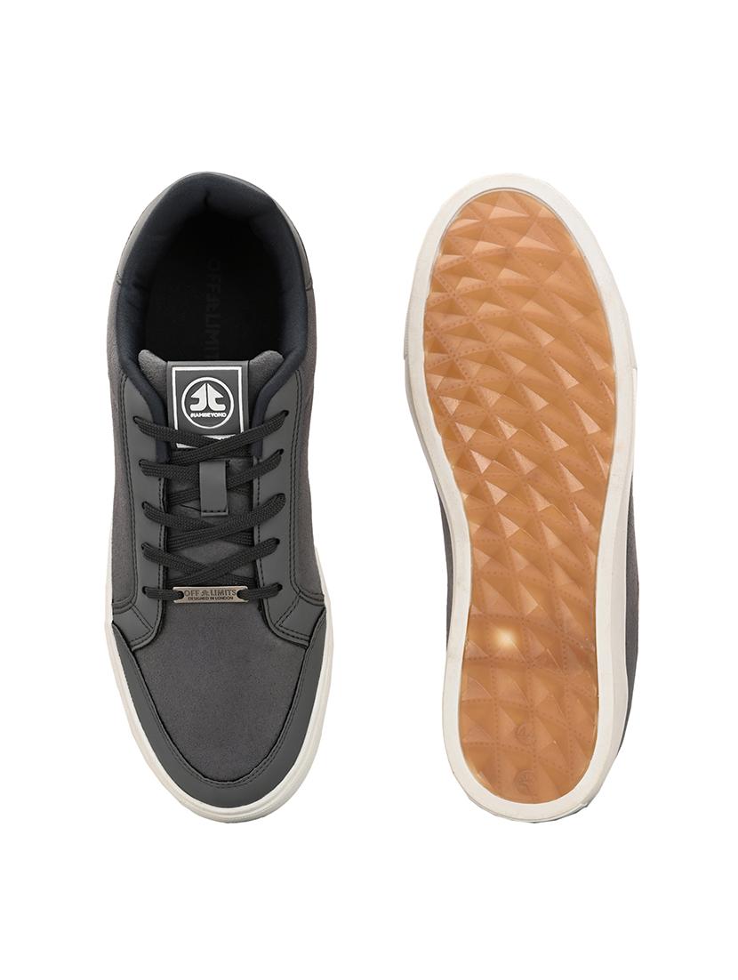men solid grey lace up sneaker - 21730699 - Standard Image - 4