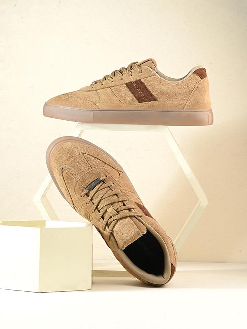men solid beige lace up sneaker - 21730703 - Standard Image - 0